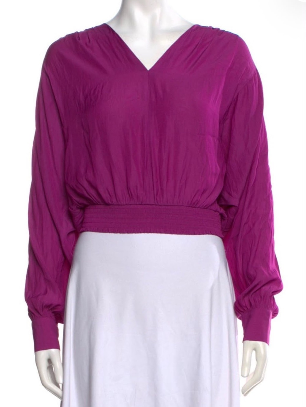 Ramy Brook Fuchsia V-Neck Smocked Waist Blouson Top